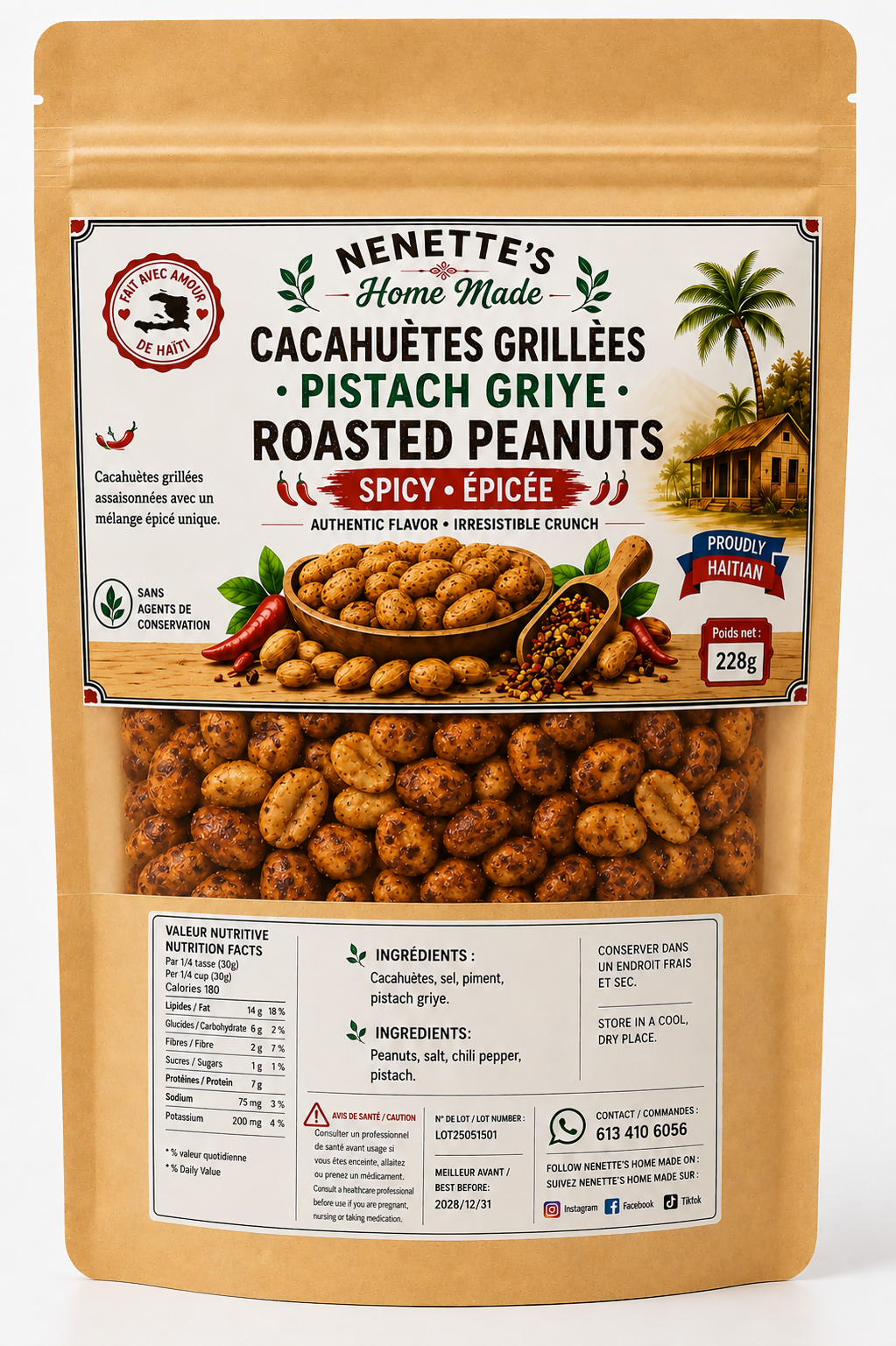 Arachides grillées pimentées pistach griye avèk pimant