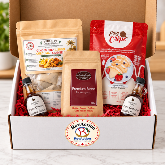 Coffret RevAction Nord & Soleil : café, sirop d'érable, crêpes et infusion
