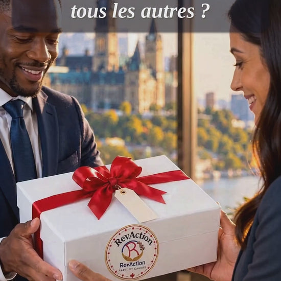 Vidéo de présentation du Coffret Saveurs du Canada RevAction : sauce piquante Nenette's, thé Higgins & Burke, gaufrettes Voortman, sirop d'érable de l'Ontario et chocolat noir Hispaniola