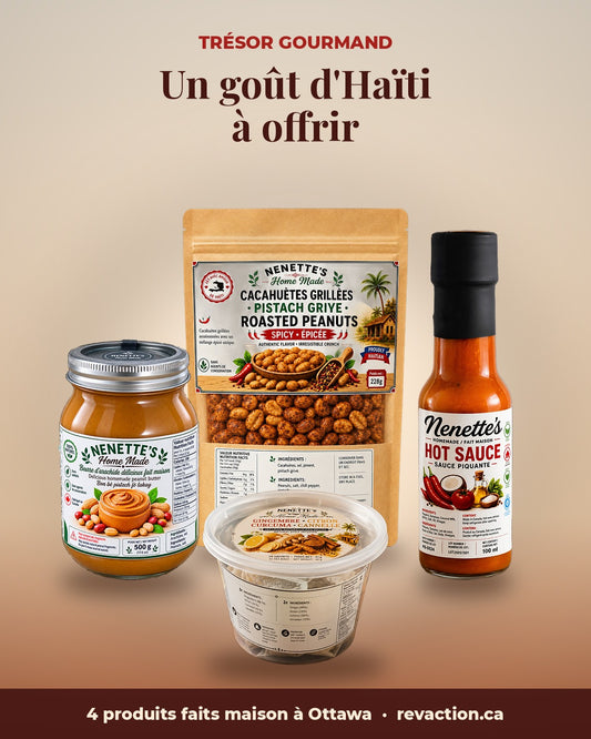 Trésor Gourmand : sauce piquante, beurre d'arachide, arachides grillées et infusion Nenette's